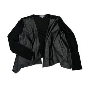SIB Faux Leather Open Front Jacket Women's Size Small Black Office Casual 70s